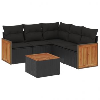 ARDEBO.de - 6-tlg. Garten-Sofagarnitur mit Kissen Schwarz Poly Rattan