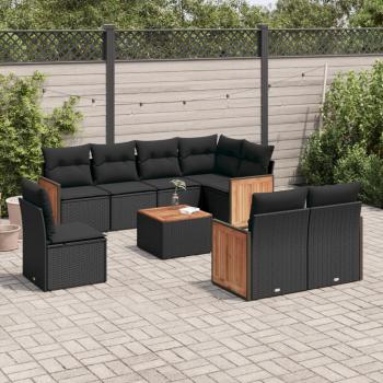 ARDEBO.de - 9-tlg. Garten-Sofagarnitur mit Kissen Schwarz Poly Rattan