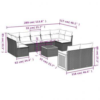 9-tlg. Garten-Sofagarnitur mit Kissen Schwarz Poly Rattan