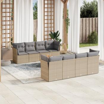 ARDEBO.de - 9-tlg. Garten-Sofagarnitur mit Kissen Beige Poly Rattan