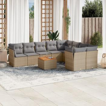 ARDEBO.de - 10-tlg. Garten-Sofagarnitur mit Kissen Beige Poly Rattan