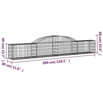 Gabionen mit Hochbogen 9 Stk. 300x30x40/60 cm Verzinktes Eisen