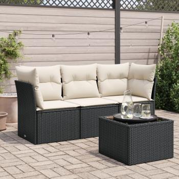 ARDEBO.de - 4-tlg. Garten-Sofagarnitur mit Kissen Schwarz Poly Rattan