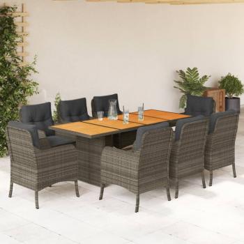 ARDEBO.de - 9-tlg. Garten-Essgruppe mit Kissen Grau Poly Rattan