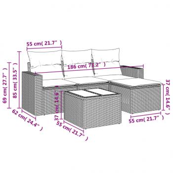 5-tlg. Garten-Sofagarnitur mit Kissen Schwarz Poly Rattan