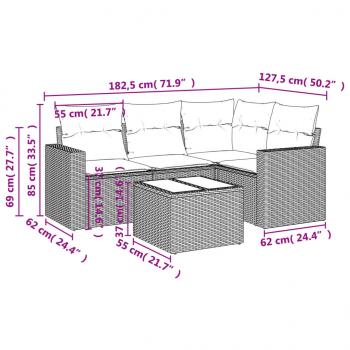 5-tlg. Garten-Sofagarnitur mit Kissen Schwarz Poly Rattan