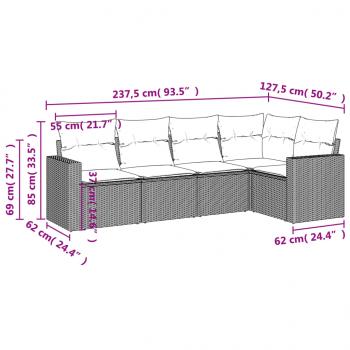 5-tlg. Garten-Sofagarnitur mit Kissen Braun Poly Rattan