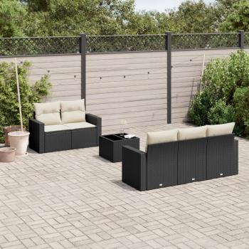 ARDEBO.de - 6-tlg. Garten-Sofagarnitur mit Kissen Schwarz Poly Rattan