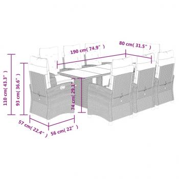 9-tlg. Garten-Essgruppe mit Kissen Braun Poly Rattan