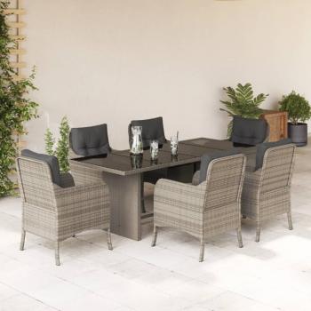 ARDEBO.de - 7-tlg. Garten-Essgruppe mit Kissen Hellgrau Poly Rattan