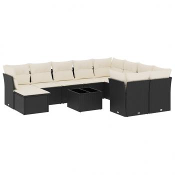 11-tlg. Garten-Sofagarnitur mit Kissen Schwarz Poly Rattan