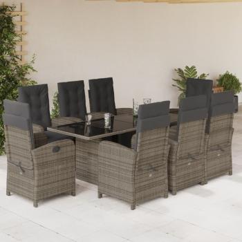 ARDEBO.de - 9-tlg. Garten-Essgruppe mit Kissen Grau Poly Rattan