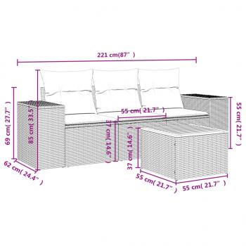 4-tlg. Garten-Sofagarnitur mit Kissen Schwarz Poly Rattan