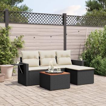 ARDEBO.de - 5-tlg. Garten-Sofagarnitur mit Kissen Schwarz Poly Rattan