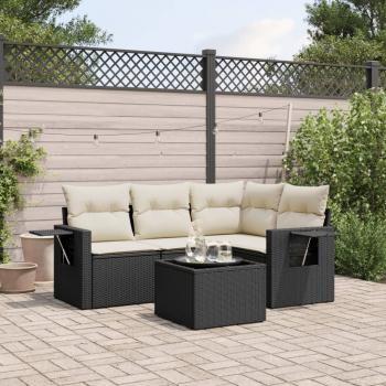 ARDEBO.de - 5-tlg. Garten-Sofagarnitur mit Kissen Schwarz Poly Rattan