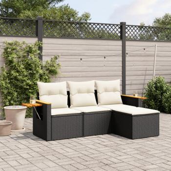 ARDEBO.de - 4-tlg. Garten-Sofagarnitur mit Kissen Schwarz Poly Rattan