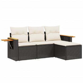 4-tlg. Garten-Sofagarnitur mit Kissen Schwarz Poly Rattan