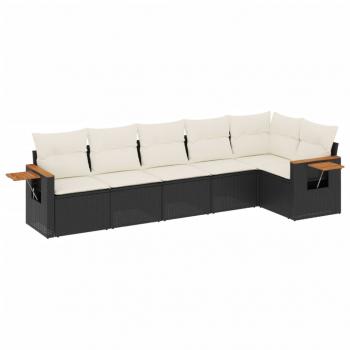 6-tlg. Garten-Sofagarnitur mit Kissen Schwarz Poly Rattan