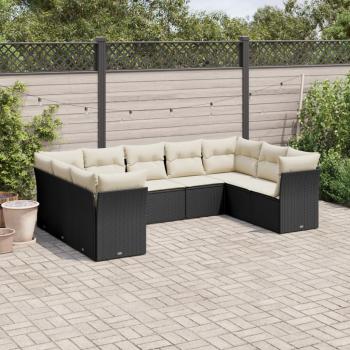 ARDEBO.de - 9-tlg. Garten-Sofagarnitur mit Kissen Schwarz Poly Rattan