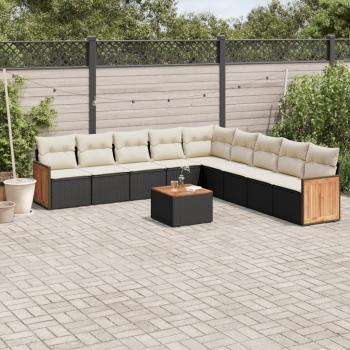 ARDEBO.de - 10-tlg. Garten-Sofagarnitur mit Kissen Schwarz Poly Rattan