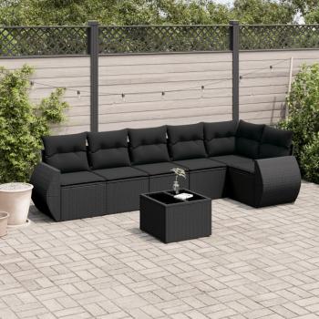 ARDEBO.de - 7-tlg. Garten-Sofagarnitur mit Kissen Schwarz Poly Rattan