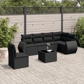 ARDEBO.de - 7-tlg. Garten-Sofagarnitur mit Kissen Schwarz Poly Rattan