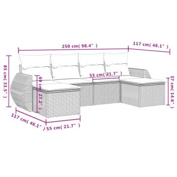 6-tlg. Garten-Sofagarnitur mit Kissen Schwarz Poly Rattan