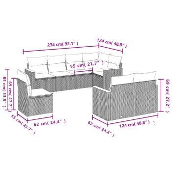 8-tlg. Garten-Sofagarnitur mit Kissen Schwarz Poly Rattan