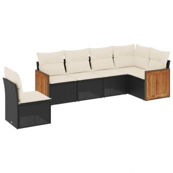 6-tlg. Garten-Sofagarnitur mit Kissen Schwarz Poly Rattan