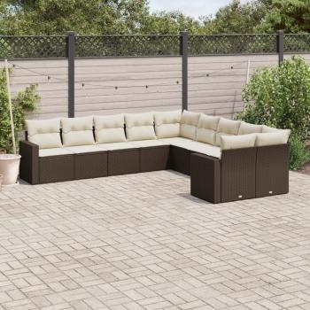 ARDEBO.de - 10-tlg. Garten-Sofagarnitur mit Kissen Braun Poly Rattan