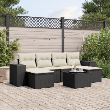 ARDEBO.de - 7-tlg. Garten-Sofagarnitur mit Kissen Schwarz Poly Rattan