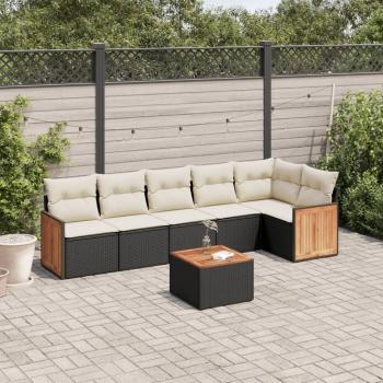 ARDEBO.de - 7-tlg. Garten-Sofagarnitur mit Kissen Schwarz Poly Rattan