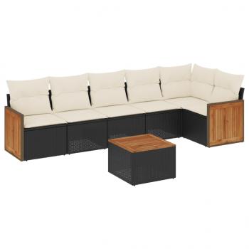 7-tlg. Garten-Sofagarnitur mit Kissen Schwarz Poly Rattan