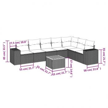 8-tlg. Garten-Sofagarnitur mit Kissen Schwarz Poly Rattan