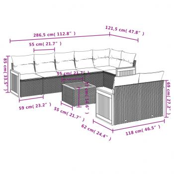 9-tlg. Garten-Sofagarnitur mit Kissen Schwarz Poly Rattan