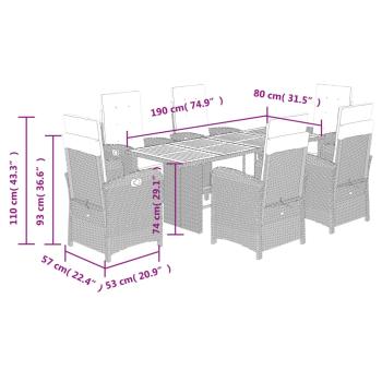 7-tlg. Garten-Essgruppe mit Kissen Schwarz Poly Rattan