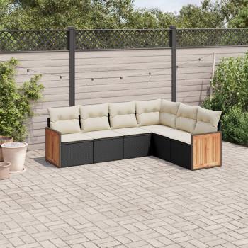 ARDEBO.de - 6-tlg. Garten-Sofagarnitur mit Kissen Schwarz Poly Rattan