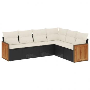 6-tlg. Garten-Sofagarnitur mit Kissen Schwarz Poly Rattan