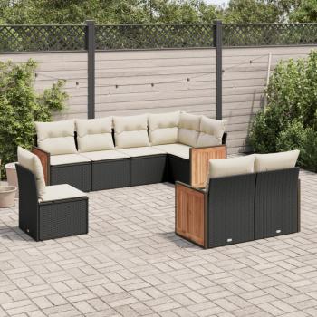 ARDEBO.de - 8-tlg. Garten-Sofagarnitur mit Kissen Schwarz Poly Rattan