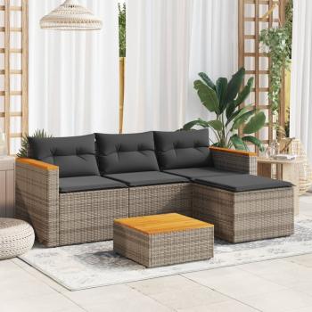 ARDEBO.de - 3-tlg. Garten-Sofagarnitur mit Kissen Grau Poly Rattan