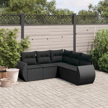 ARDEBO.de - 5-tlg. Garten-Sofagarnitur mit Kissen Schwarz Poly Rattan