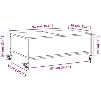 Couchtisch mit Rollen Grau Sonoma 91x55x34 cm Holzwerkstoff