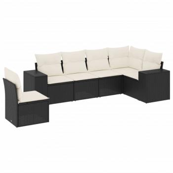 6-tlg. Garten-Sofagarnitur mit Kissen Schwarz Poly Rattan