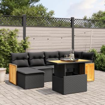 ARDEBO.de - 7-tlg. Garten-Sofagarnitur mit Kissen Schwarz Poly Rattan