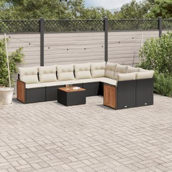 ARDEBO.de - 10-tlg. Garten-Sofagarnitur mit Kissen Schwarz Poly Rattan