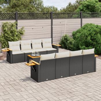 ARDEBO.de - 9-tlg. Garten-Sofagarnitur mit Kissen Schwarz Poly Rattan