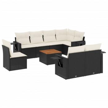 9-tlg. Garten-Sofagarnitur mit Kissen Schwarz Poly Rattan