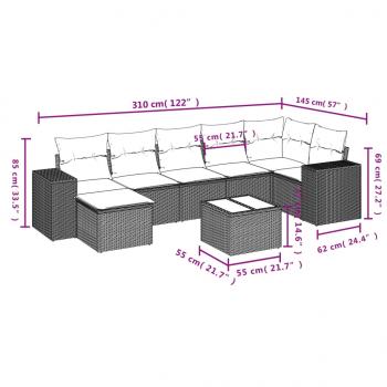 8-tlg. Garten-Sofagarnitur mit Kissen Schwarz Poly Rattan