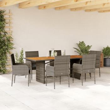 ARDEBO.de - 7-tlg. Garten-Essgruppe mit Kissen Grau Poly Rattan