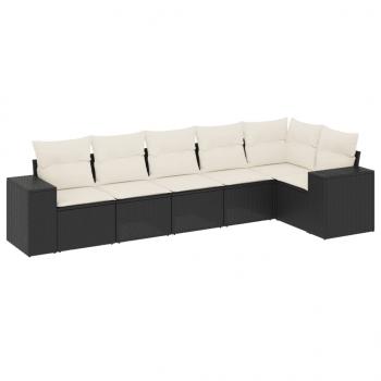 6-tlg. Garten-Sofagarnitur mit Kissen Schwarz Poly Rattan